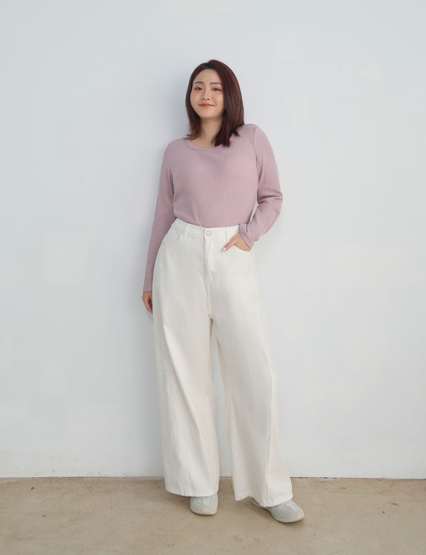 Casual Versatile Waffle Knit Plus Size Long Sleeve Top