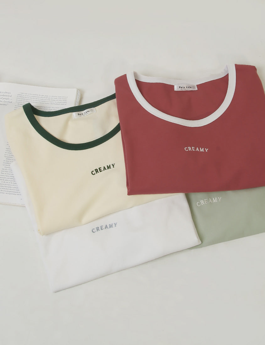 CREAMY Embroidered Color-Block Plus Size Tee