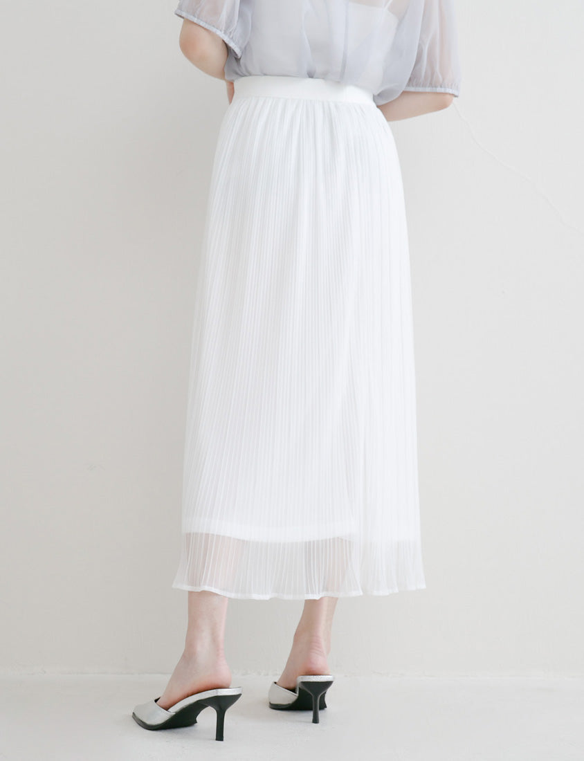 MISS. Ethereal Sheer Pleated Elastic Plus Size Maxi Skirt