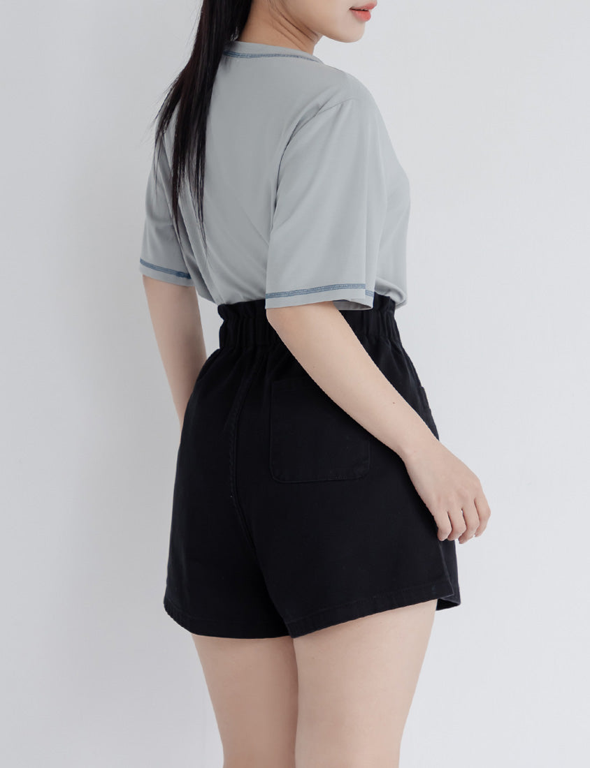 Playful Bubble Hem Twill Drawstring Plus Size Shorts