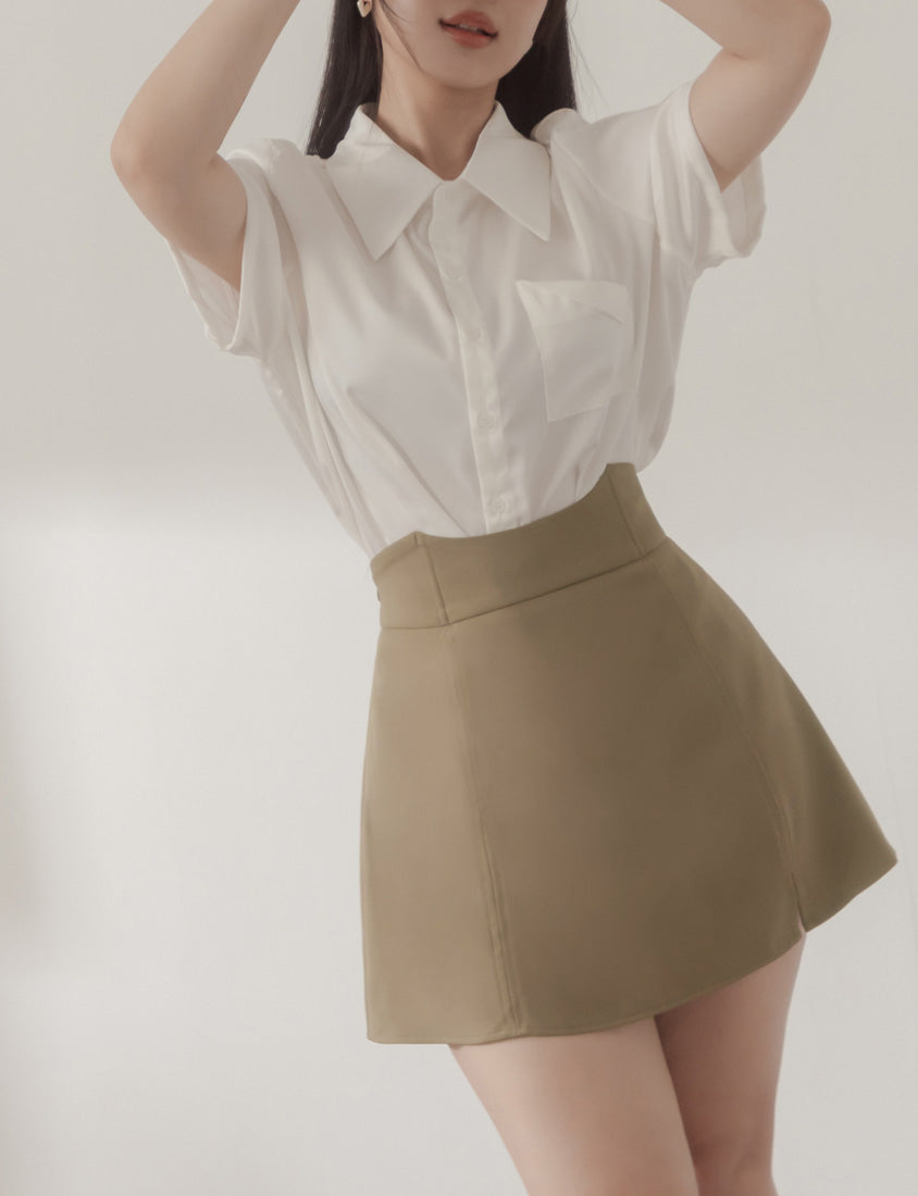 MISS. Ultra Waist-Sculpting Boned Back Elastic Slit Plus Size Mini Skirt (With Shorts)