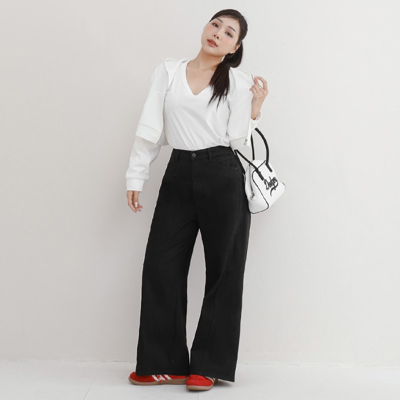 Everyday Versatile Twill Plus Size Straight-Leg Wide Pants