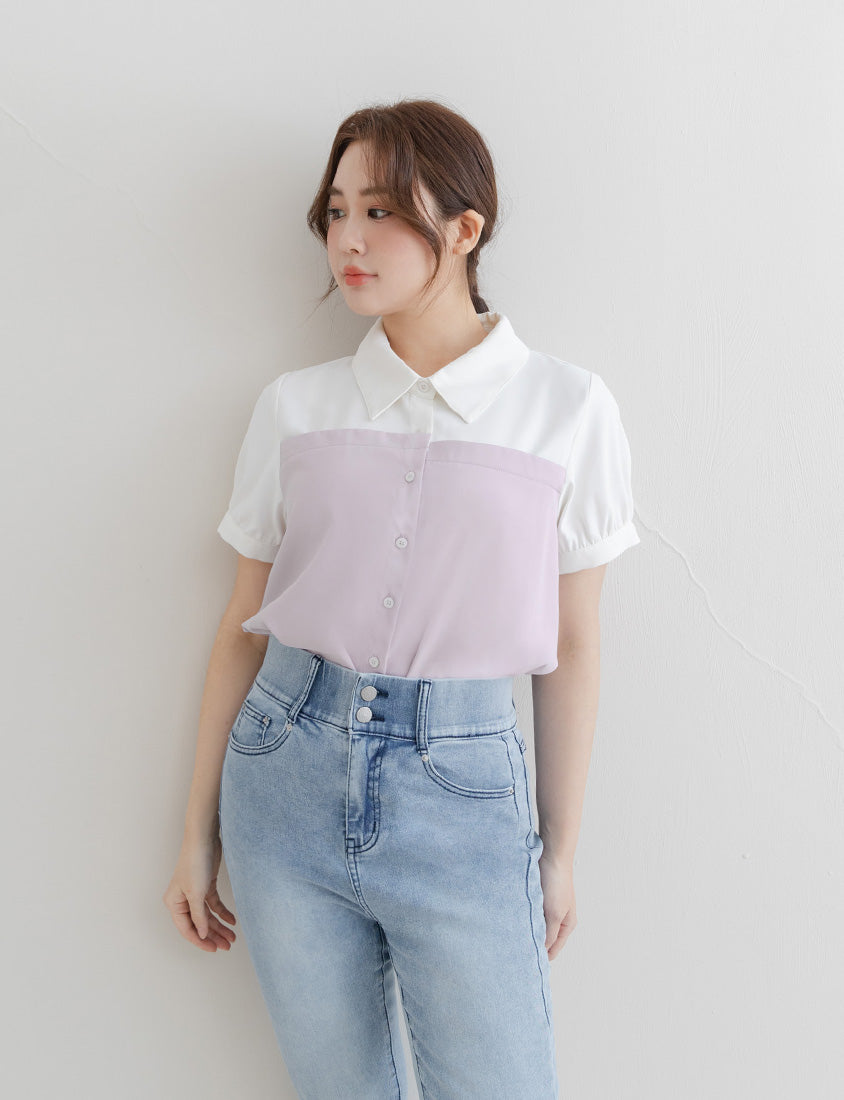 Faux Two-Piece Asymmetric Color-Block Plus Size Shirt