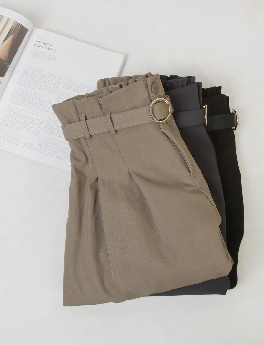MISS. High-Waisted Bubble Hem Wrinkle-Free Belted Plus Size Wide-Leg Pants