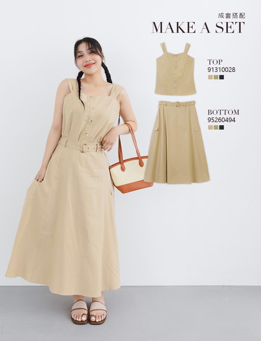 Cotton Linen Faux Button Slimming Panel Plus Size Camisole