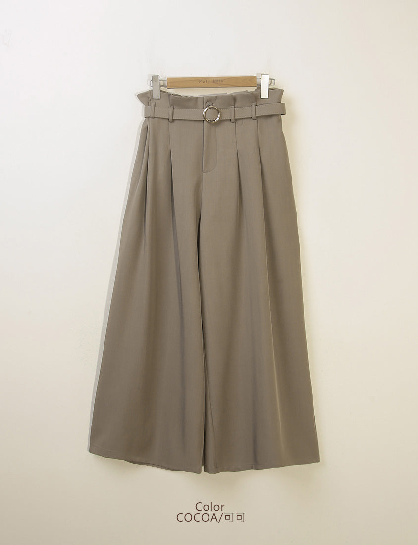 MISS. High-Waisted Bubble Hem Wrinkle-Free Belted Plus Size Wide-Leg Pants