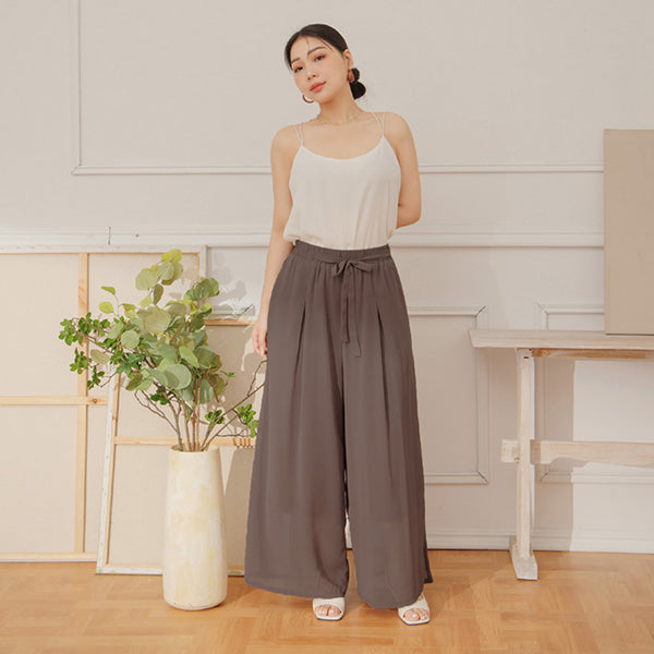 MISS. Silky Cool Sheer Chiffon Elastic Waist Plus Size Wide Pants