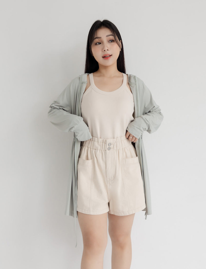 Playful Bubble Hem Twill Drawstring Plus Size Shorts
