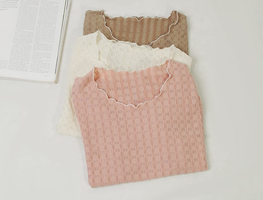 Sheer Lace Ruffled Waffle Knit Plus Size Top