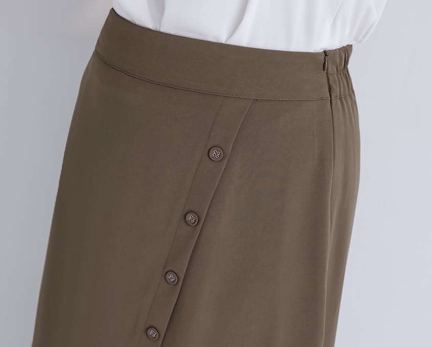 MISS. Korean Style Asymmetrical Button Slit Elastic Waist Plus Size Maxi Skirt
