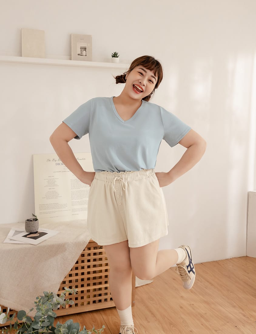 V-Neck Multicolor Plus Size Comfy Slim Tee