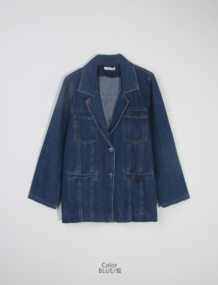 Vintage Washed Denim Plus Size Blazer (Unisex)