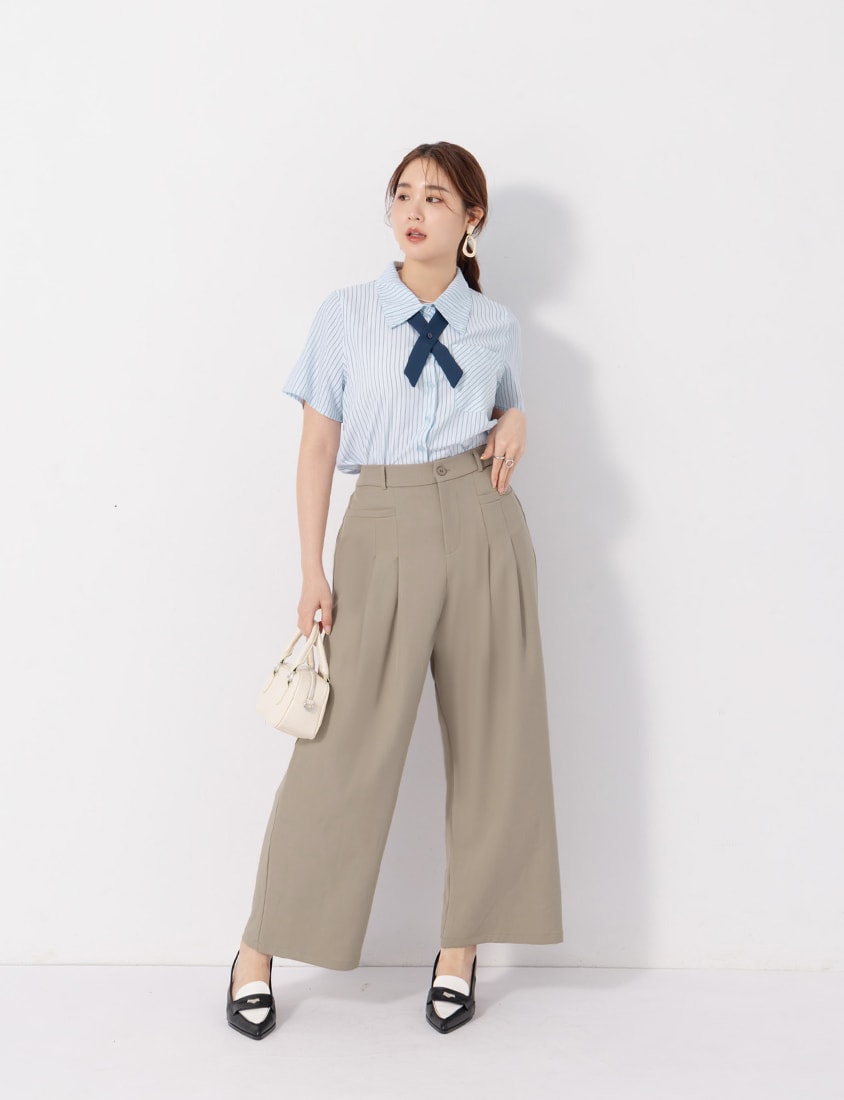 MISS. Wrinkle-Resistant Elastic Back Pleated Plus Size Trousers