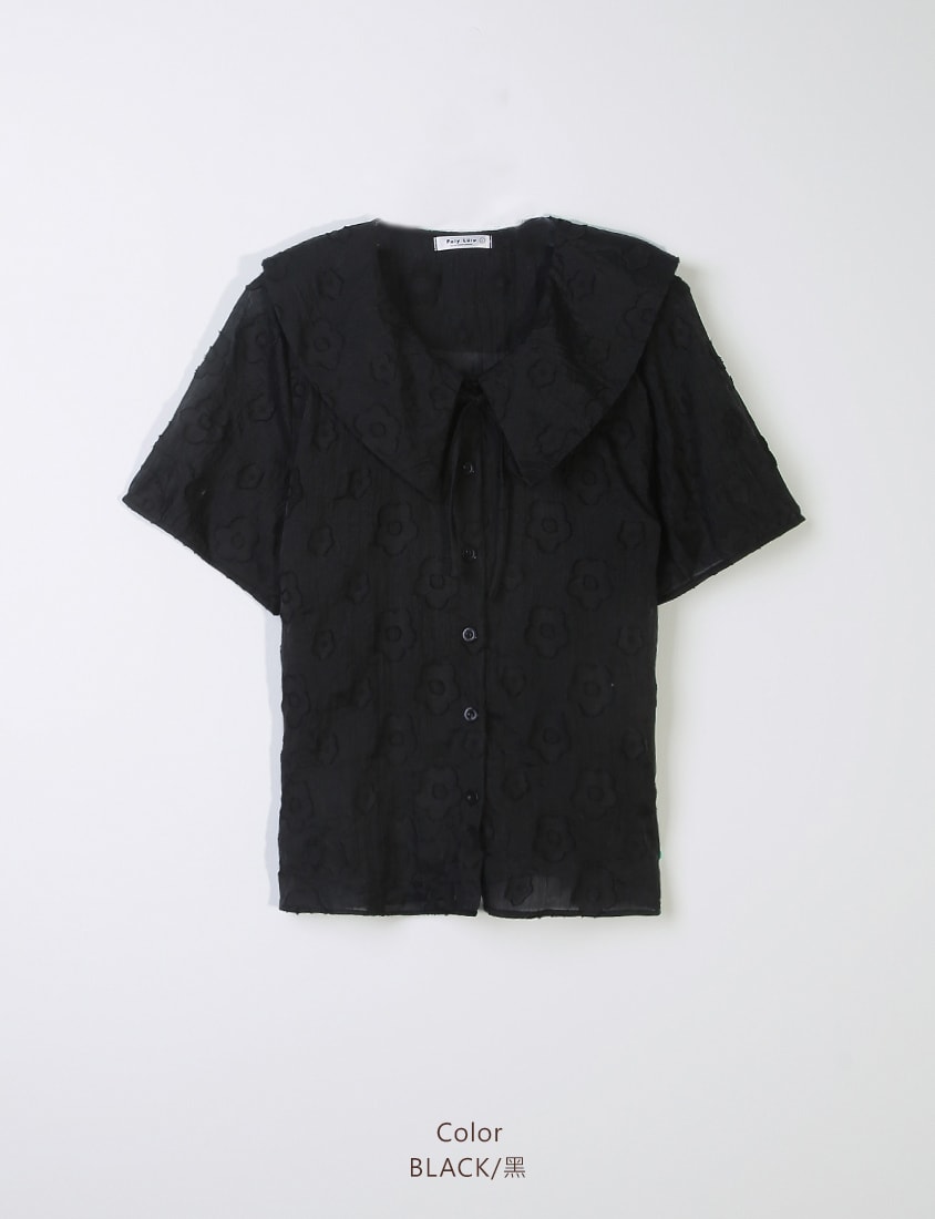 Two-Piece Floral Collar Tie Plus Size Shirt (with Camisole)