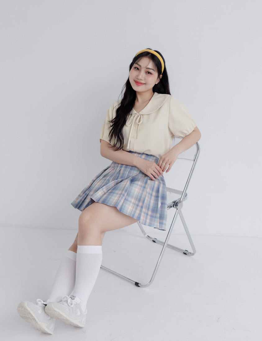 Korean Preppy Elastic Back Plaid Pleated Plus Size Mini Skirt (With Shorts)