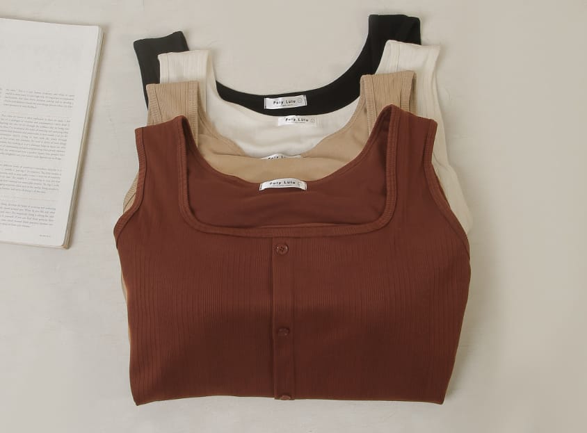Pobra. Airy Wide Strap Square Neck Faux Buttons Plus Size Bra Top