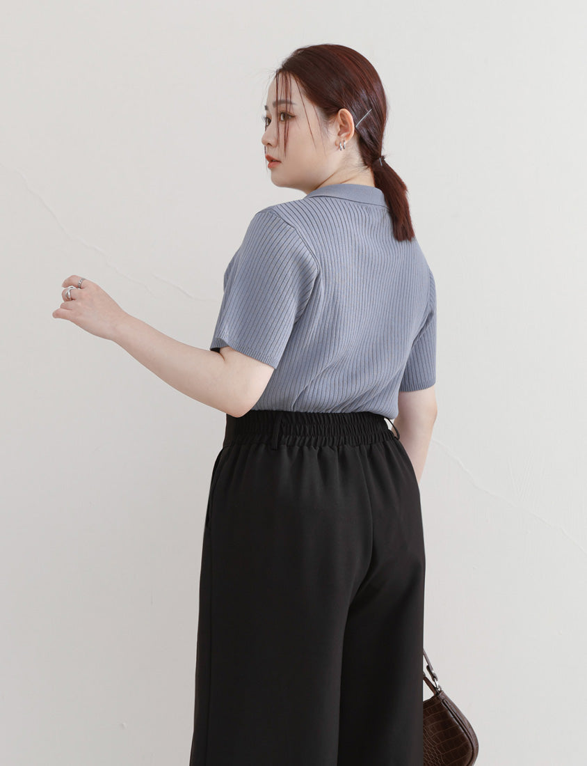 MISS. Versatile Icy Silk Faux Button Collar Plus Size Top