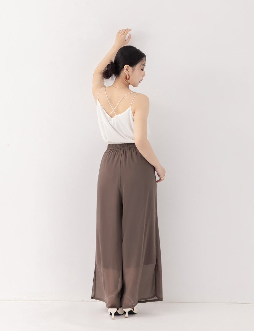 MISS. Silky Cool Sheer Chiffon Elastic Waist Plus Size Wide Pants