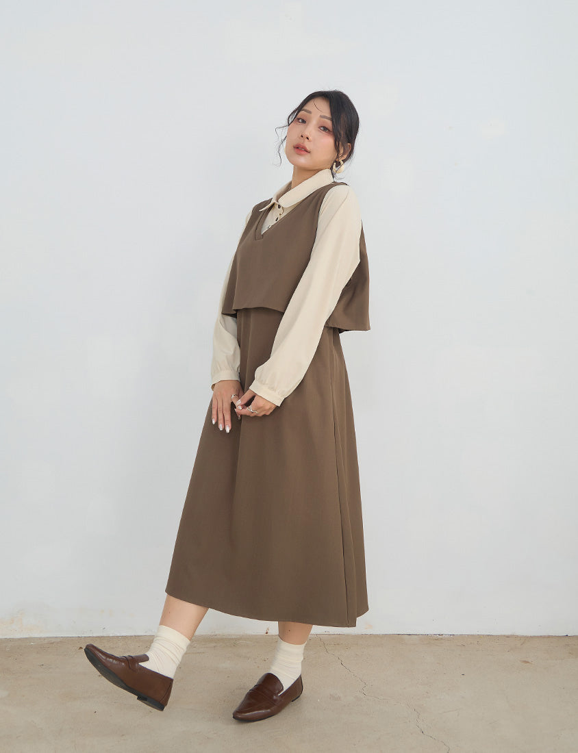 MISS. Contrast Faux Two Piece Waist Tie Plus Size Maxi Dress