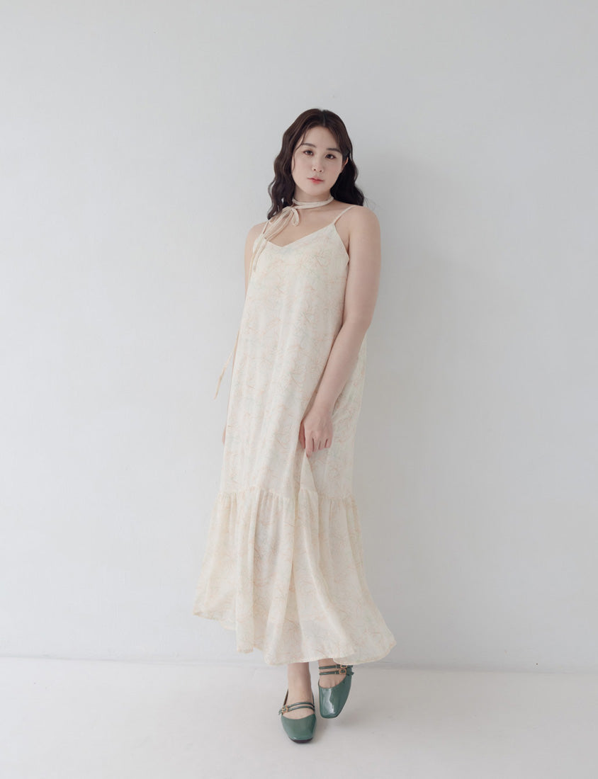 Adjustable Hand-Painted Floral Cami Dress (with Waist Tie)