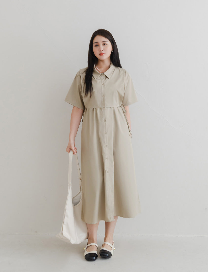 MISS. Japanese Style Layered Side Tie Shirt Dress