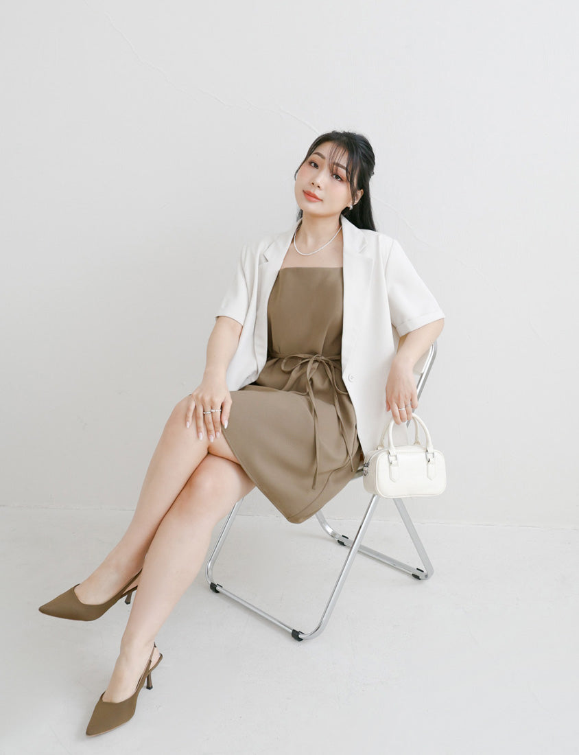 MISS. Structured Lightweight Square Neck Tailored Plus Size Mini Dress