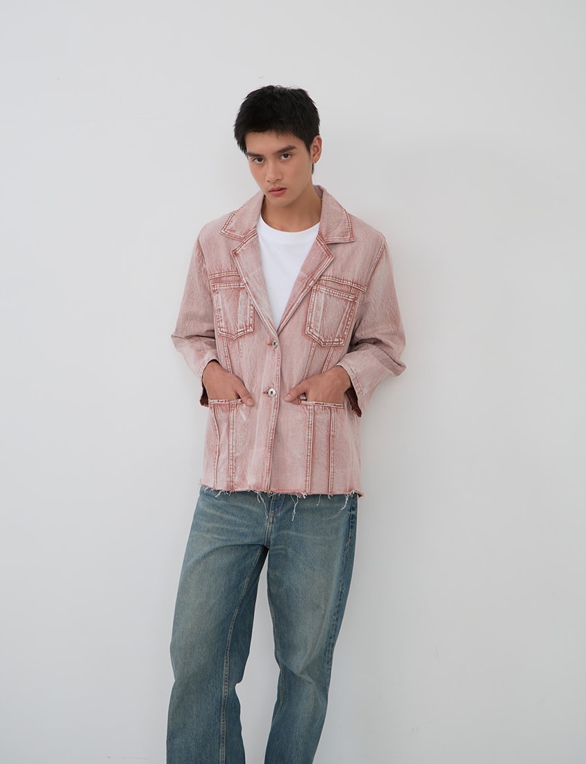 Vintage Washed Denim Plus Size Blazer (Unisex)