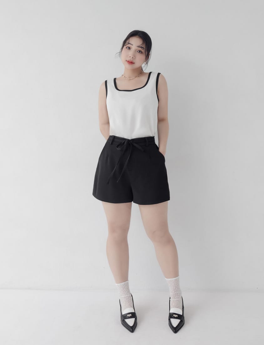 MISS. Silky Cool Plus Size Tailored Shorts (with Waist Tie)