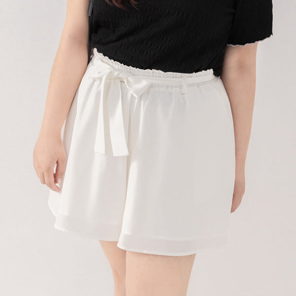 Floral Ruffled Elastic Waist Flowy Plus Size Mini Skort  (With Waist Tie)