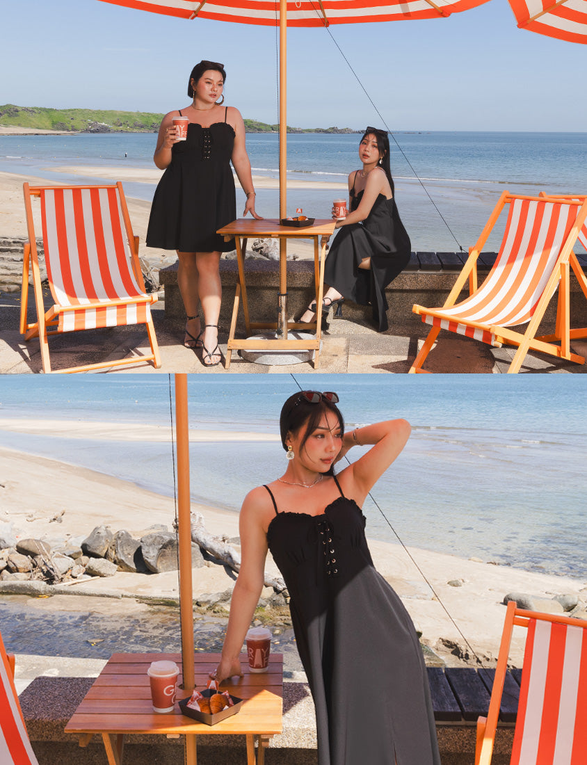 MUA! Ruffle Corset Front Slit Plus Size Maxi Dress
