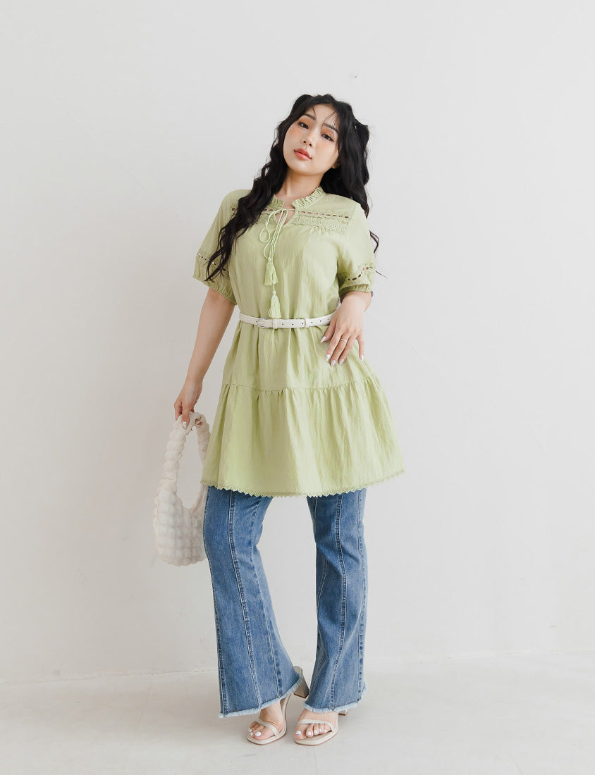 Intricate Lace Tie-Waist Flare Plus Size Mini Dress