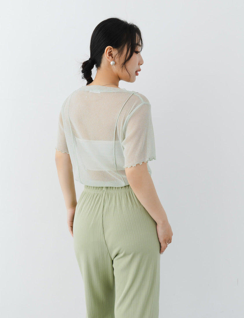 MISS. Shimmery Sheer Ruffle Trim Plus Size Top