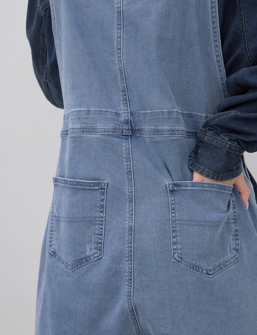 Adjustable Multi-Pocket Denim Plus Size Overalls Shorts