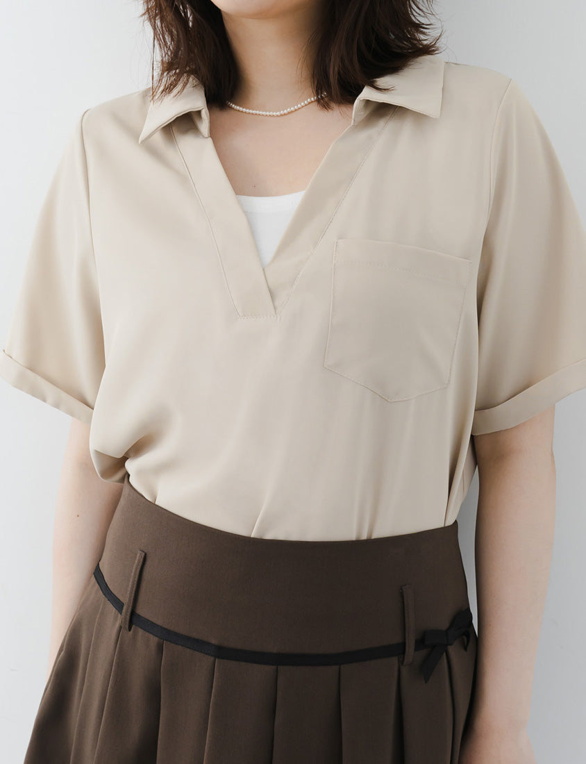 MISS. Wrinkle-Resistant Multicolor Faux Two-Piece Plus Size Top