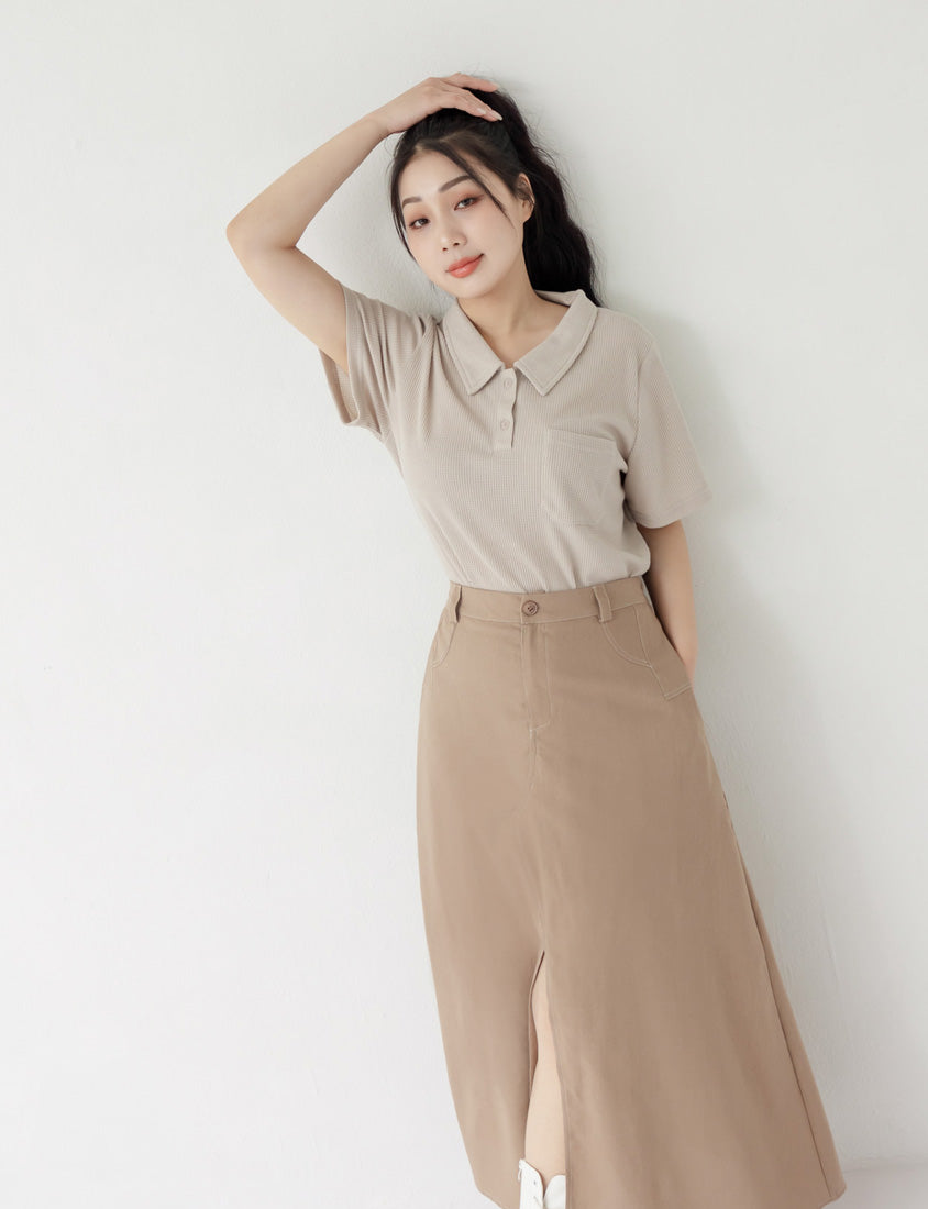 Skin-Friendly Waffle Knit Polo Plus Size Top