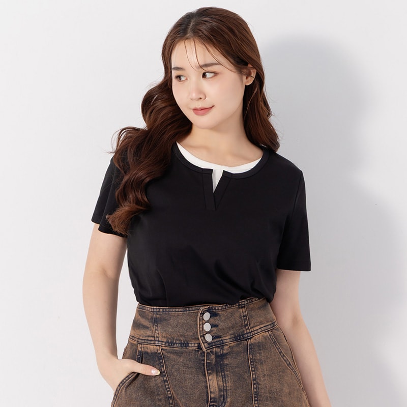 Versatile V-Neck Faux Two Piece Plus Size Tee