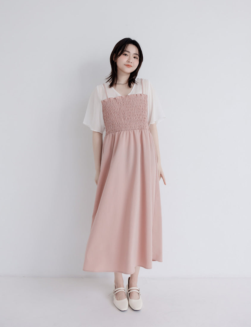 MISS. Faux Two-Piece Sheer Elastic Strap Plus Size Dress