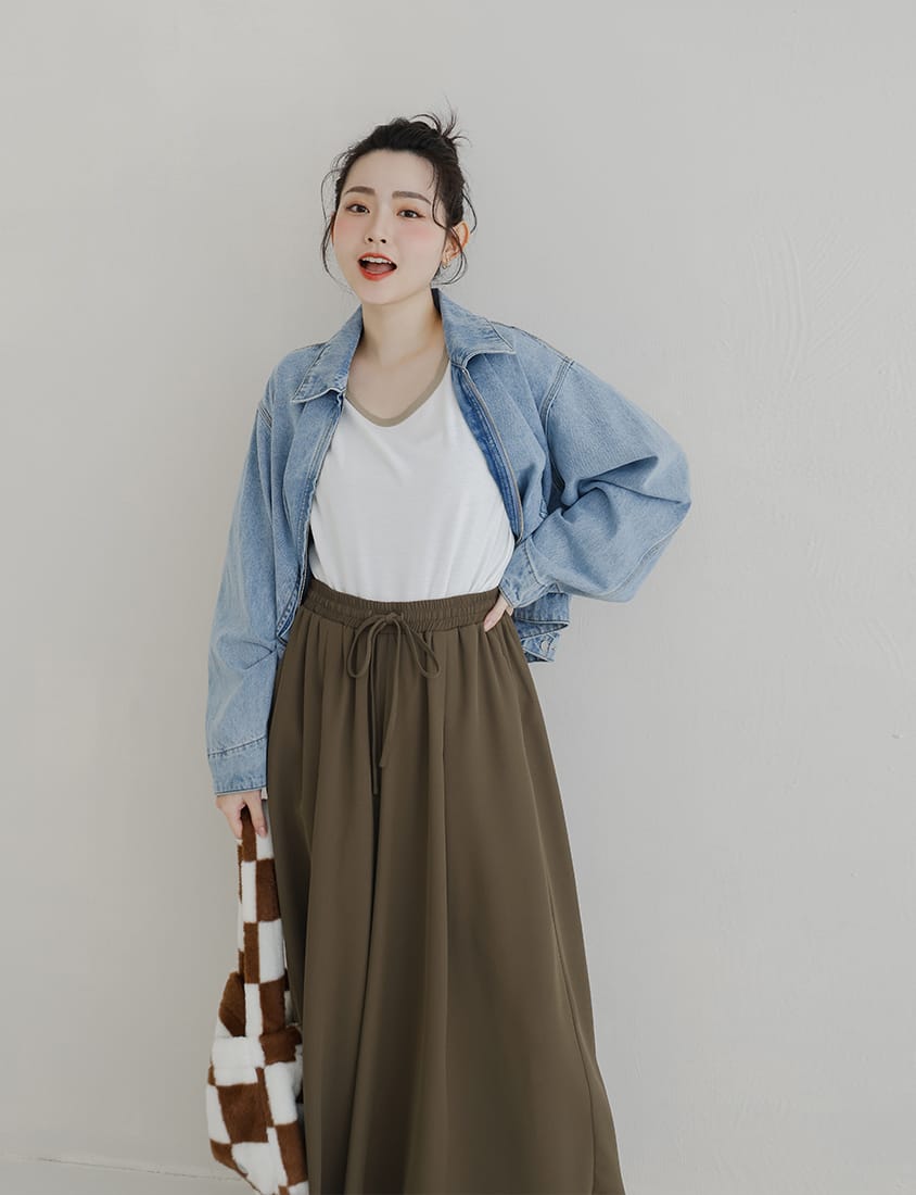 Korean Style Large Pleated Elastic Waist Tie Plus Size Wide Leg Pants