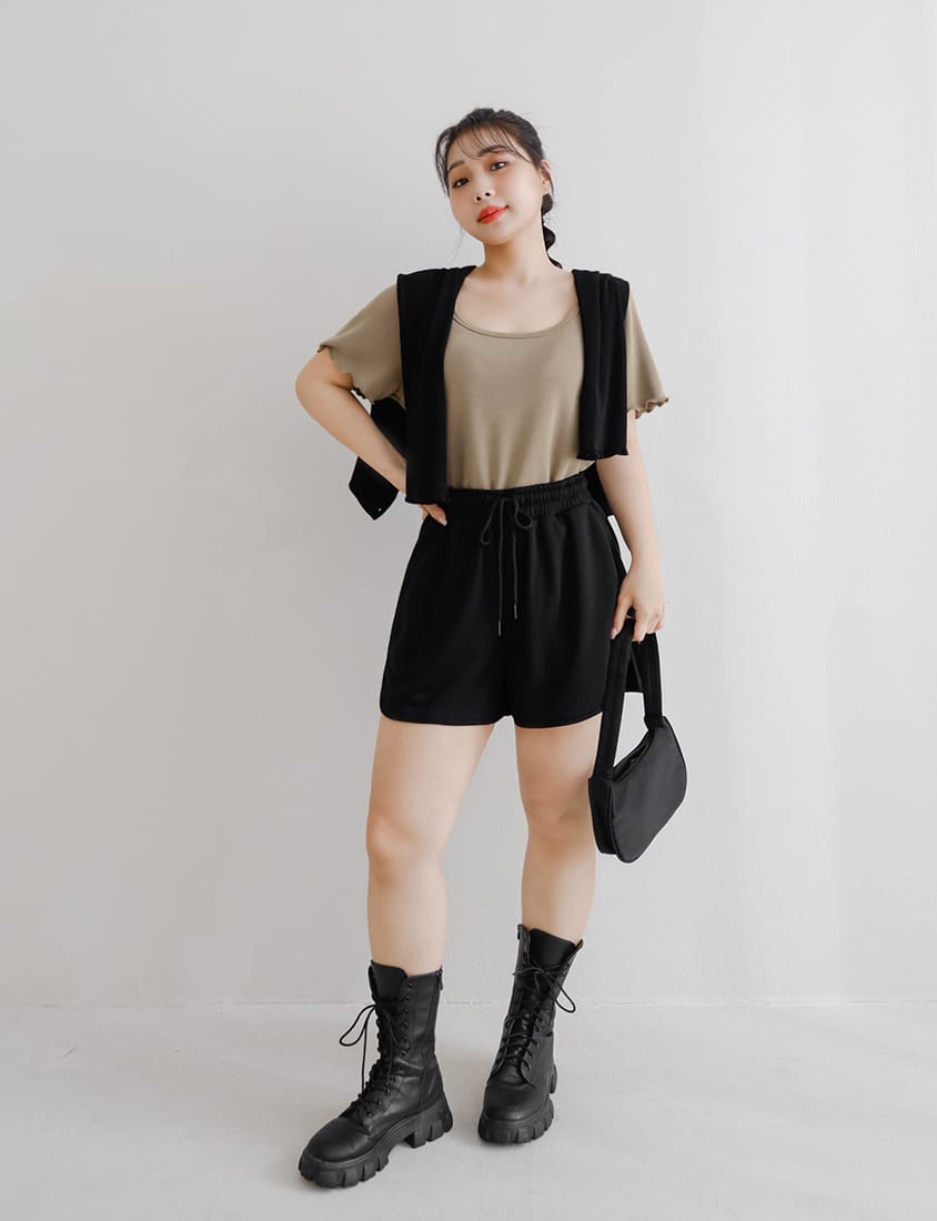 MISS. Casual Slit Drawstring Plus Size Shorts