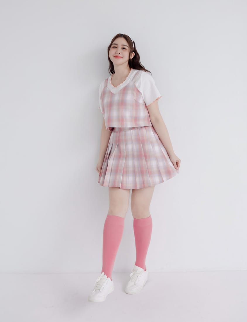 Korean Preppy Adjustable Plaid Plus Size Vest