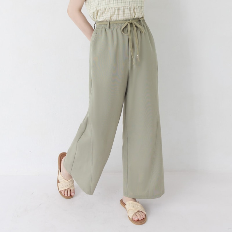UV PRO+ Cooling Plaid Plus Size Wide-Leg Pants (with Waist-Tie)