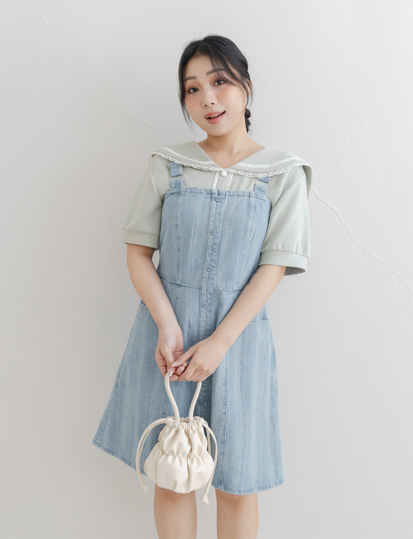 Adjustable Ruffled Plus Size Denim Overall Dress