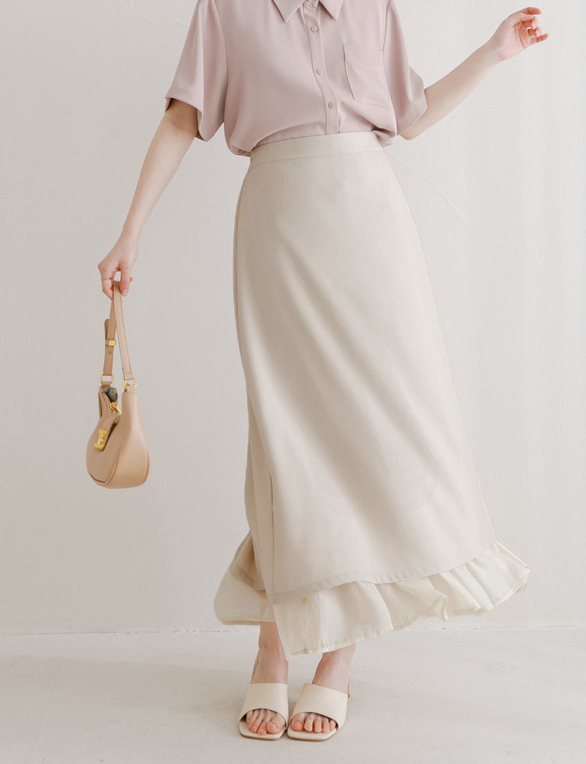 MISS. Back Elastic Waist Slit Multi-Layered Plus Size Maxi Skirt