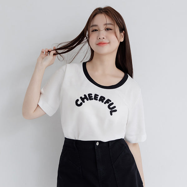 CHEERFUL Fuzzy Color-Block Plus Size Tee