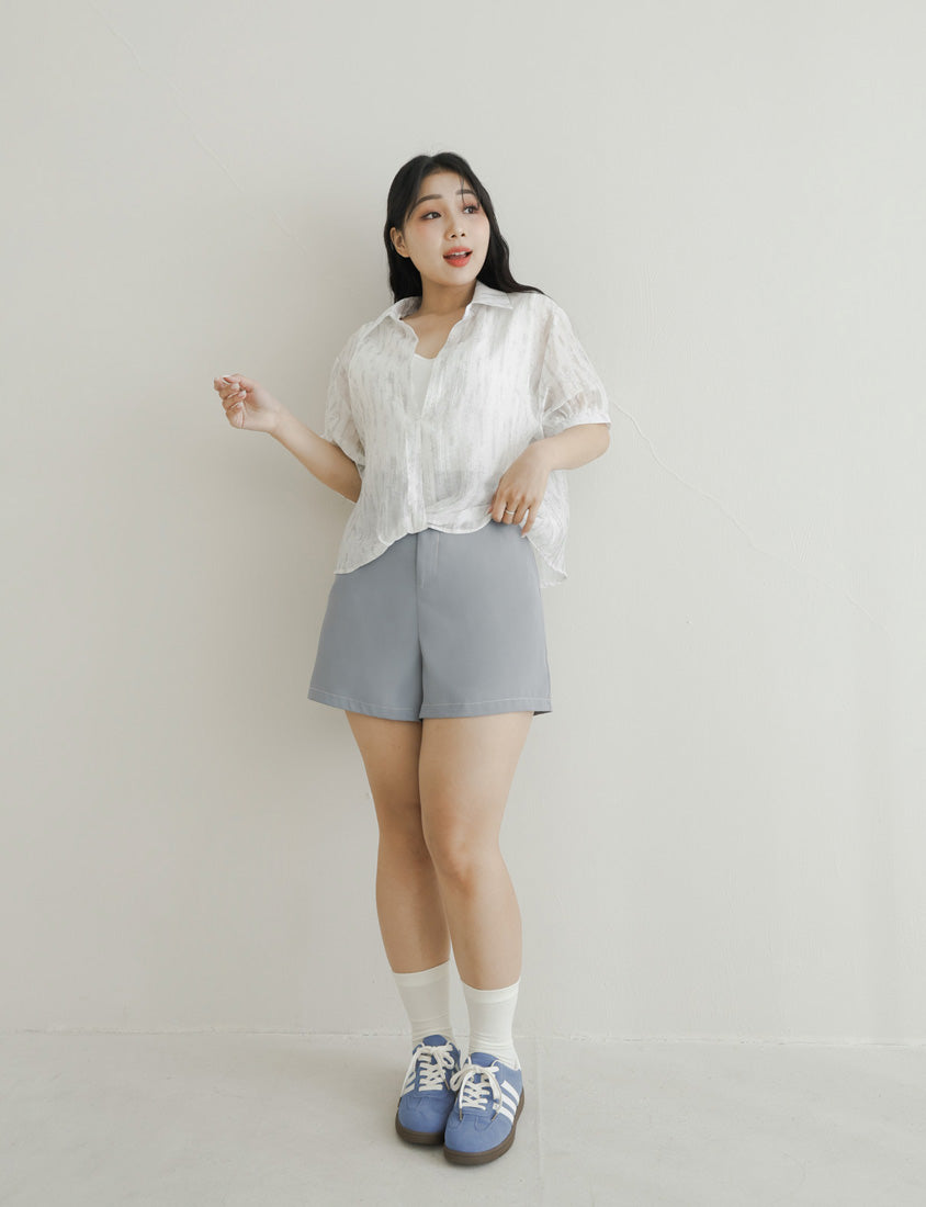 Color-Block Stitching Waistband Twill Plus Size Shorts