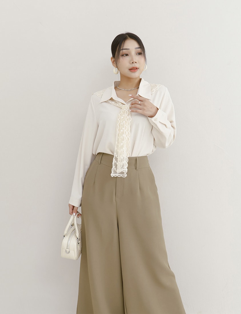 MISS. Two Piece Korean Style Lace Chiffon Plus Size Blouse (With Shawl)