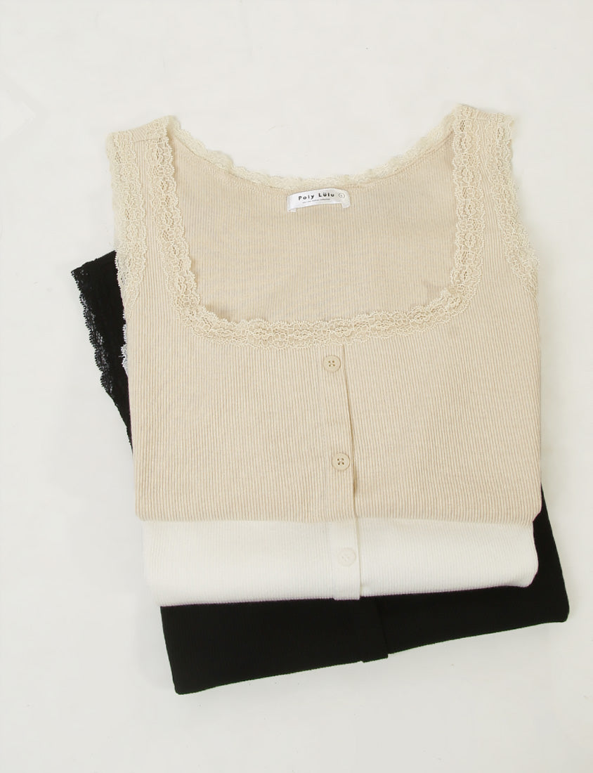 MUA! Lace Square Neck Faux Button Plus Size Sleeveless Top