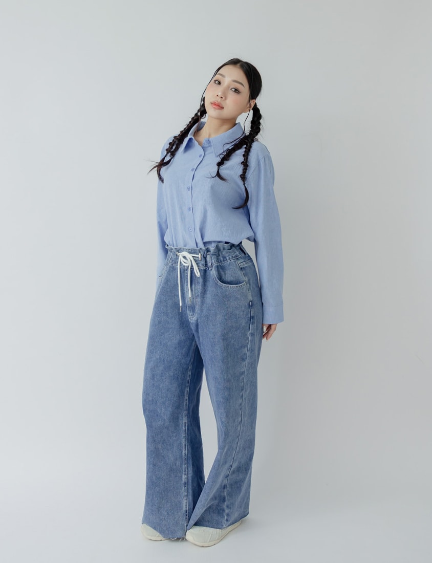 Edgy Contrast Drawstring Plus Size Distressed Jeans