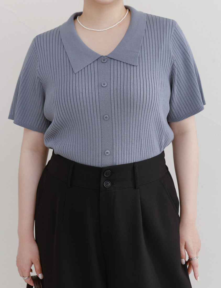MISS. Versatile Icy Silk Faux Button Collar Plus Size Top
