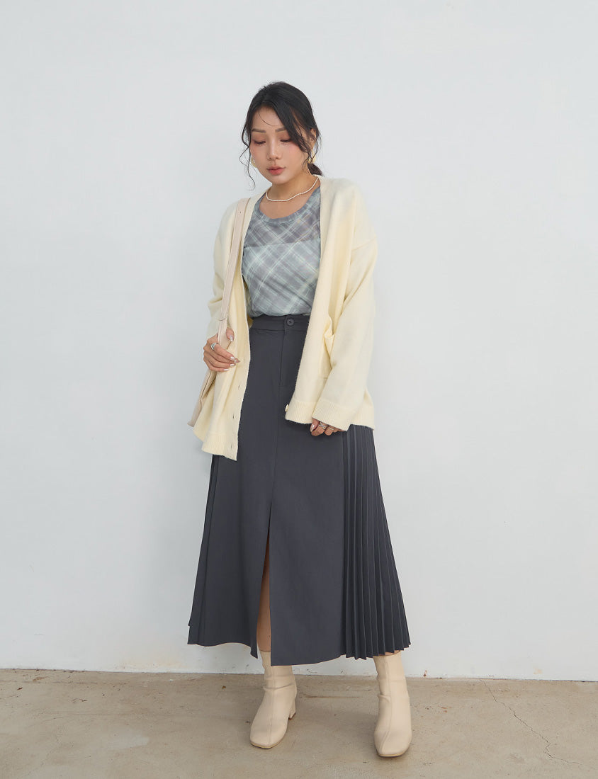 MISS. Vintage Sheer Checkered Plus Size Long Sleeve Top